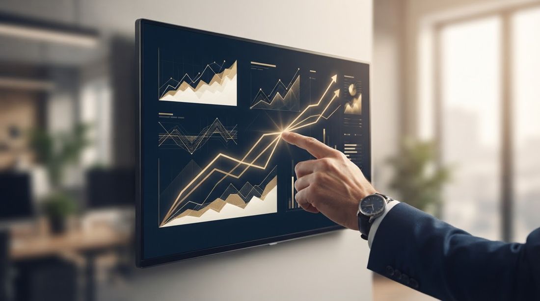 شاشة تحليلات بخطوط ذهبية